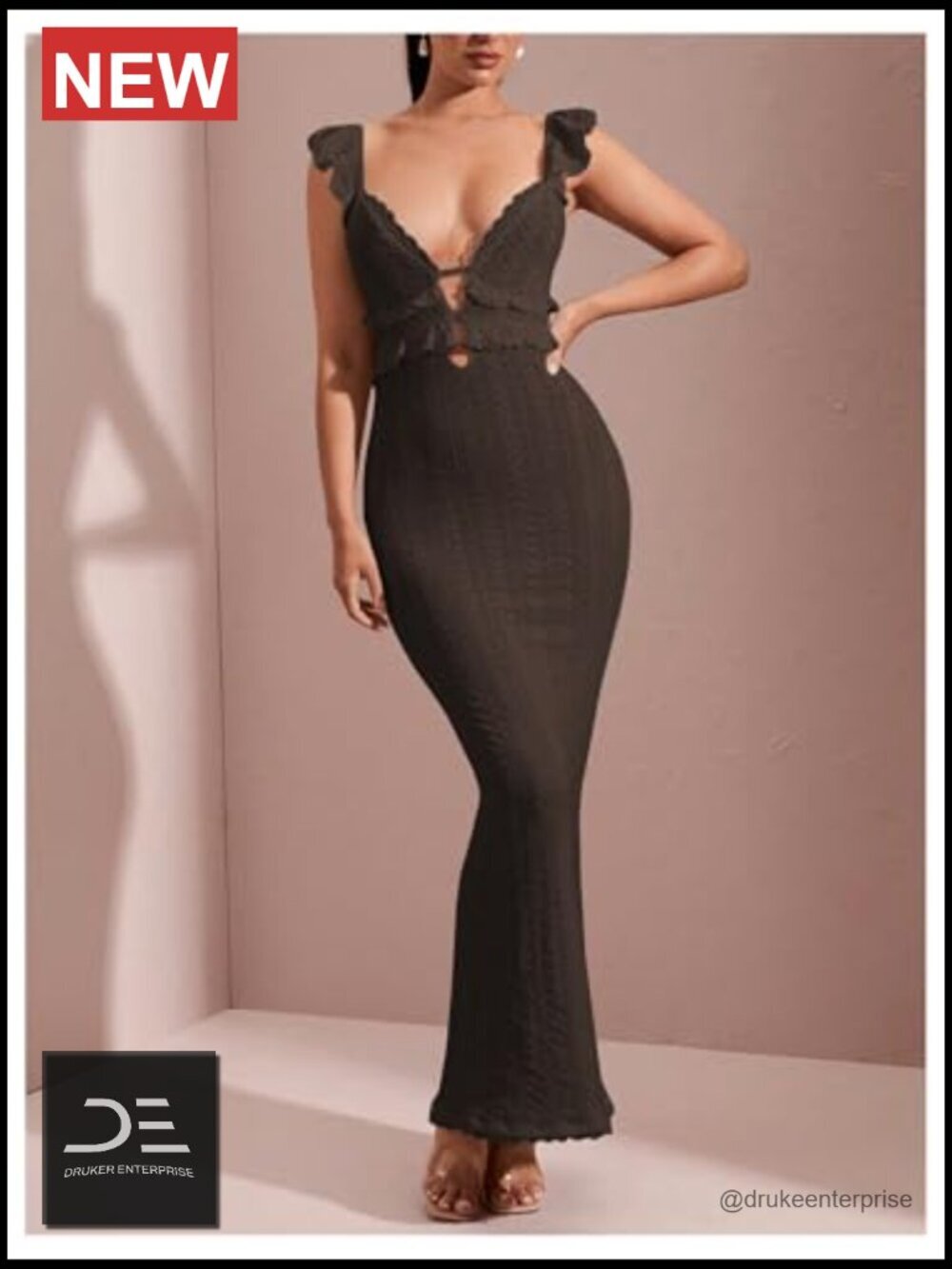 Maxi Dress Crochet Ruffle Sleeveless Backless Bodycon Long Dress - Picture 5 of 5